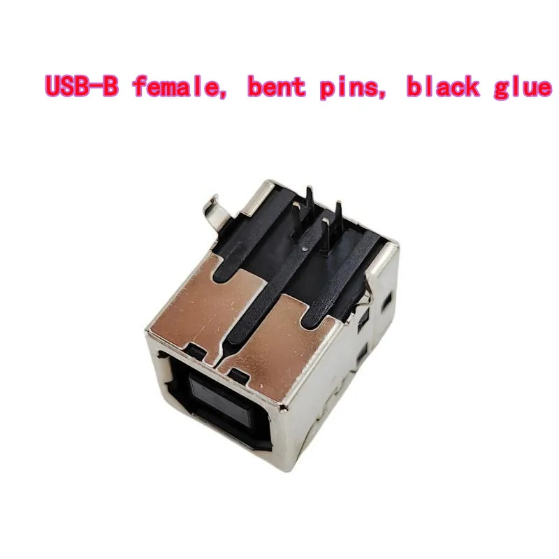 10pcs USB-B 90° square printer female connector BF-180° straight plug with bent pins D-type white glue interface square bent-pin