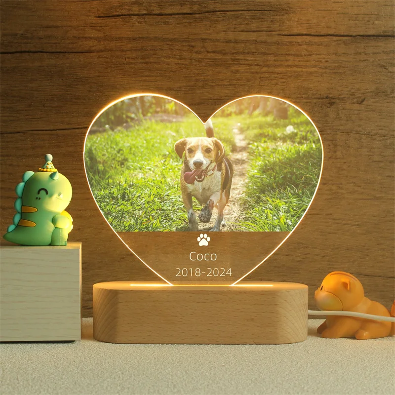 Veilleuse en forme de cœur en acrylique personnalisée pour animaux de compagnie, mémorial pour animaux de compagnie, chambre à coucher personnalisée, signe de décoration LED, signe lumineux, cadeau pour la perte de chien