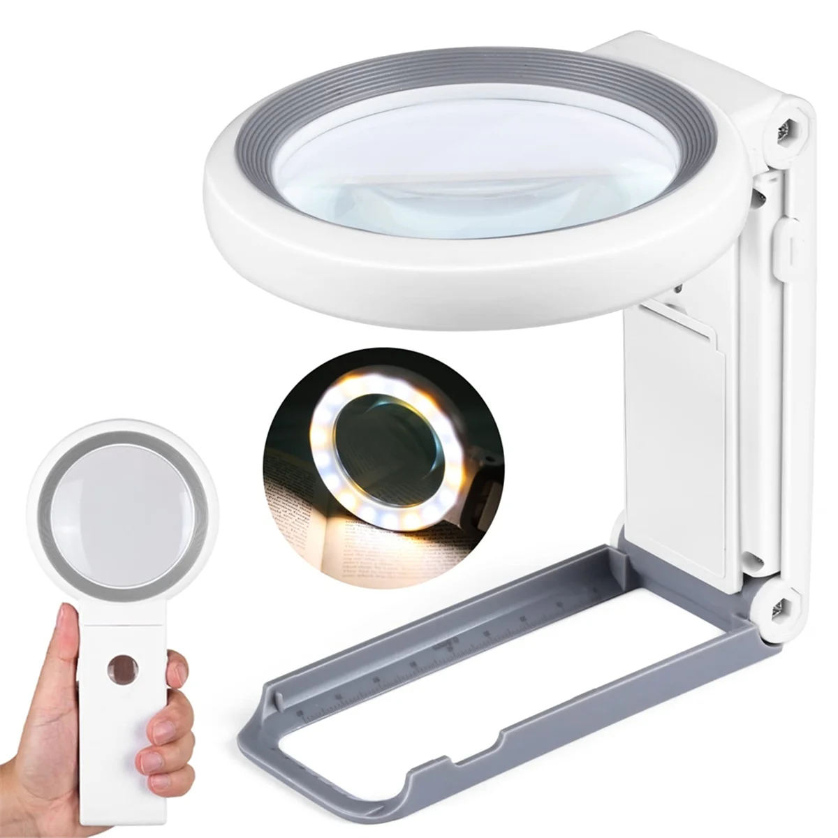 ABNP 30X40X Foldable Handheld Magnifying Lenses 18LED Illuminated Lighted Magnifier for Seniors Reading,Close Work,Coins