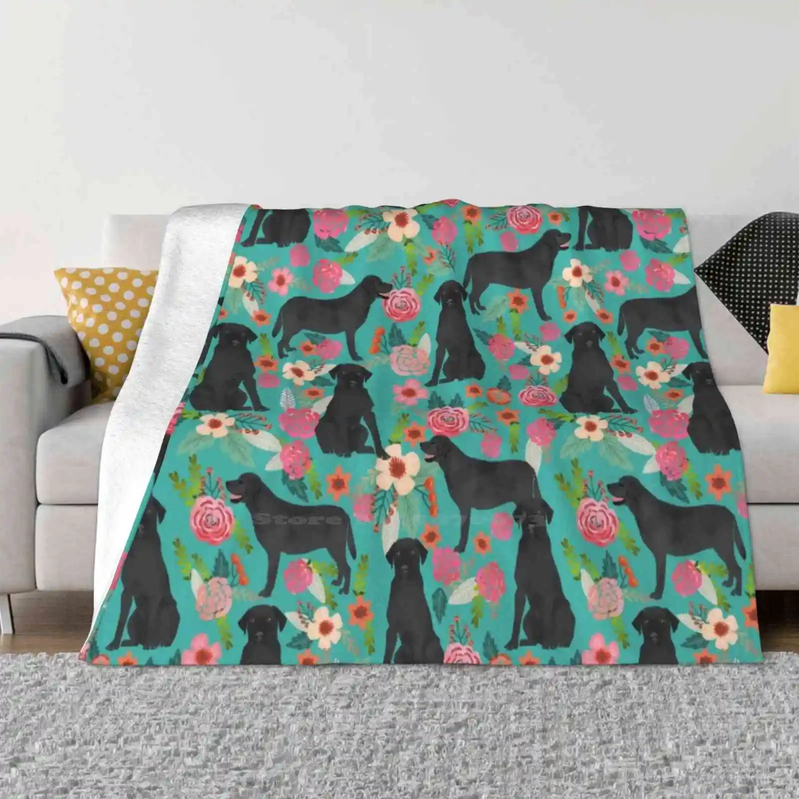 Black Labrador Retriever Dog Floral Gifts Must Haves Black Lab Lover Creative Design Comfortable Warm Flannel Blanket Black