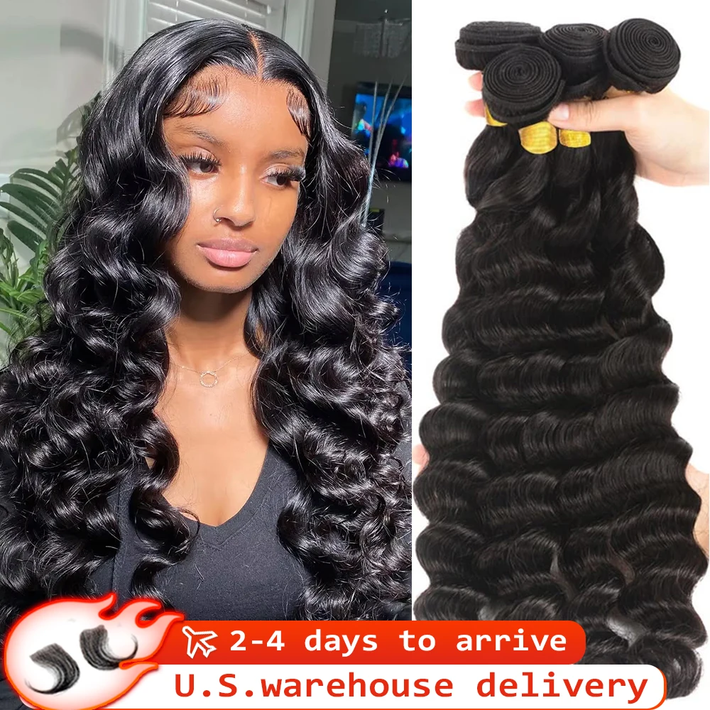 30 40 50 Polegada virgem cru solta onda profunda 100% pacotes de cabelo humano extensões de onda de água 3 4 pacote pacotes de cabelo encaracolado para mulher