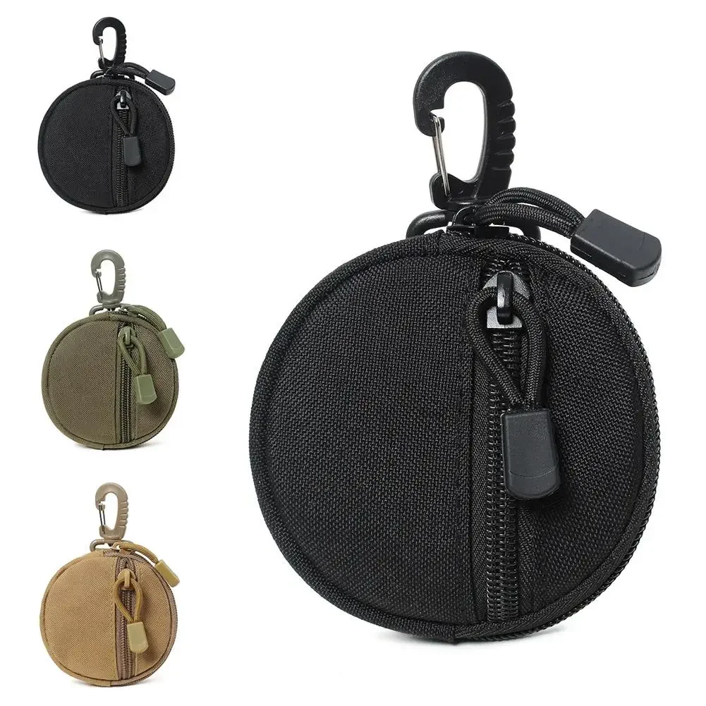 Mini Tactical EDC Pouch Zipper Storage Bag with Carabiner Outdoor Key Wallet Earphone Holder for Hiking Camping Hunting