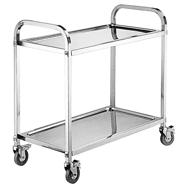 2-Tier Commercial Kitchen Dining Cart Stainless Steel Movable Service Trolley 9L Capacity Multifunctional Catering Manufacturer