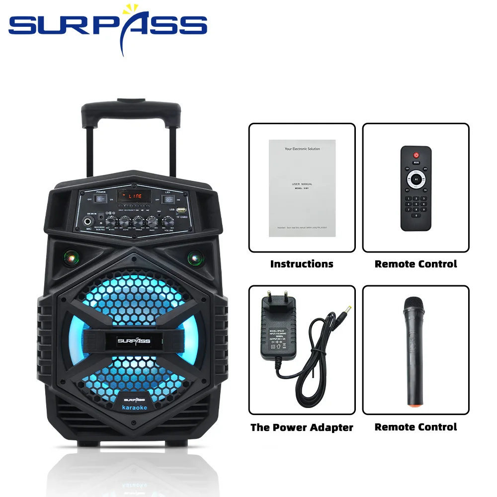 100W 8inch Karaoke Trolley Speaker Bluetooth-compatible Portable Wireless Outdoor Party Music Player Fm Radio Speaker with Mic