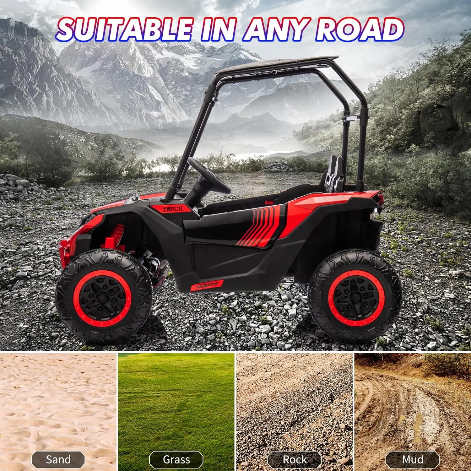 24V Ride On Utv para niños, camión eléctrico de 2 plazas con parasol, coche eléctrico de juguete 4WD con control remoto, luces LED, 4 golpes A