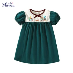 Little maven Summer Girls Dresses 2024 Children's Party Green Flowers Dress 7years Little Girls Clothes for Girls Clothing