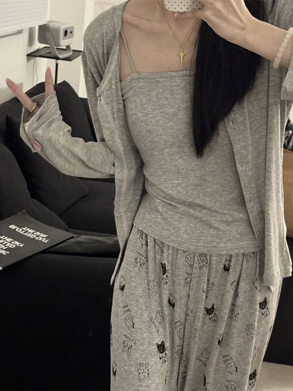 

Комплект HelloKit: женская домашняя одежда из модала с длинными рукавами и брюками, со вставками для груди, повседневная, для дома и спорта