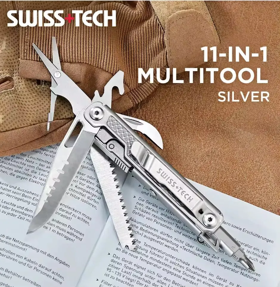 Swiss tech 11 em 1 multiferramenta equipamento de acampamento sobrevivência natureza caminhada tático ao ar livre facas dobráveis edc gadgets de autodefesa