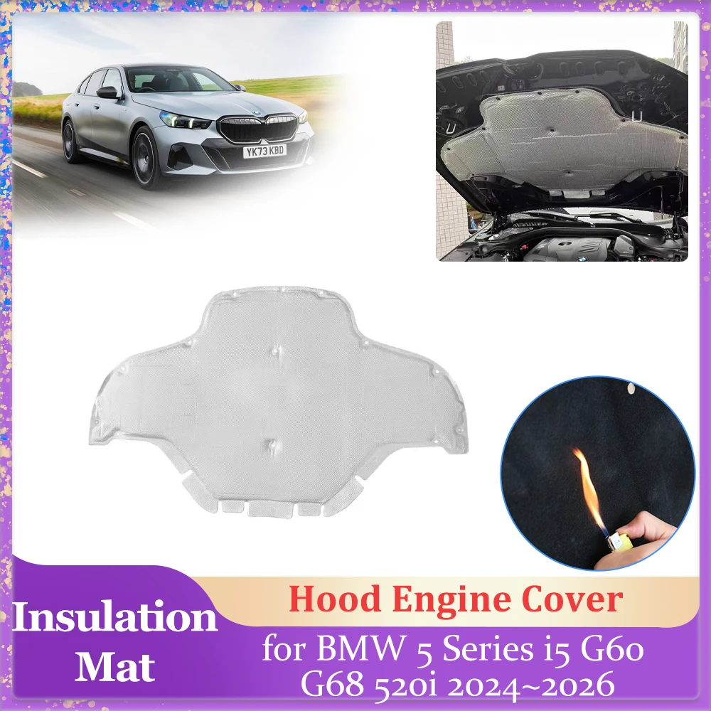 

Car Hood Insulation Pad for BMW 5 Series i5 G60 G68 520i 2024~2026 2025 Engine Cover Liner Cotton Soundproof Heat Mat Accessorie