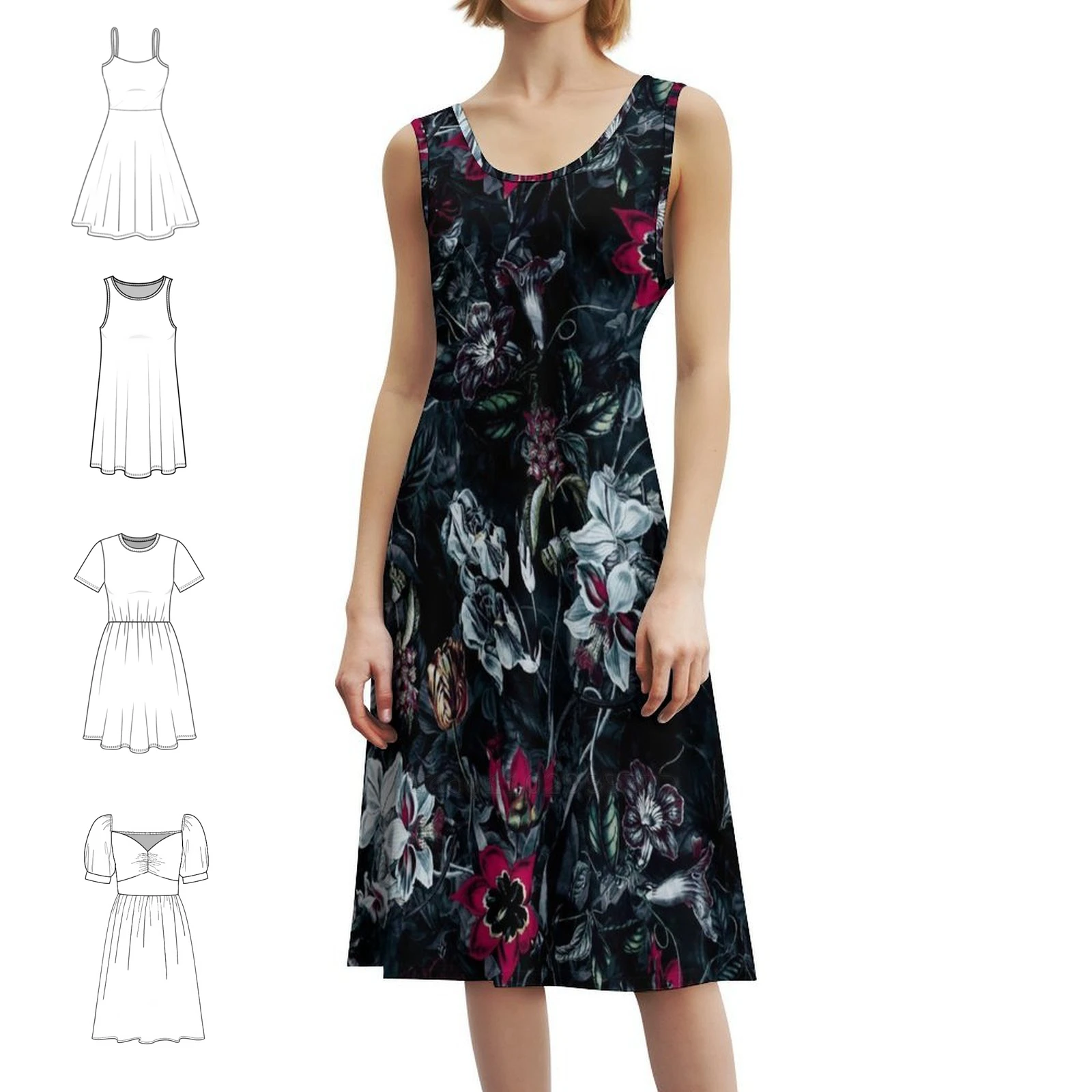 Night Garden Ii Preppy Style Mini Dress For Women A-Line Loose Fit Casual Day Dress Seamless Floral Pattern Botanical Female