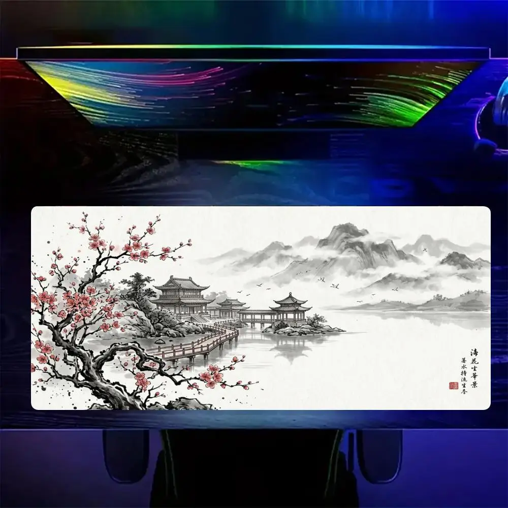 Ink Wash Art Aesthetic Landscape Mouse Pad Large Computer Office Game Table Mats Rubber Anti-slip XXL mouse mat Long Desk Pads