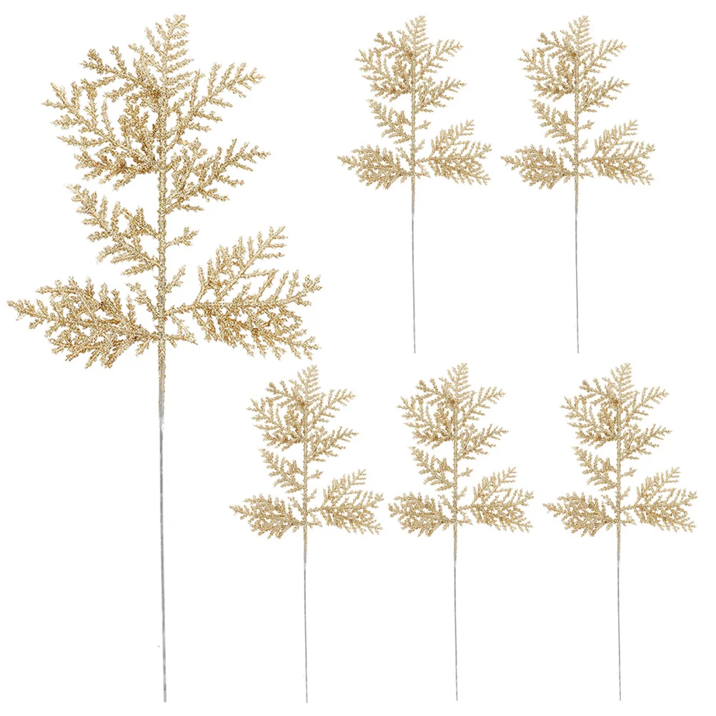 6 قطعة فروع الصنوبر الاصطناعي بريق أوراق عيد الميلاد يختار Diy بها بنفسك شجرة عيد الميلاد ديكور الزفاف المنزل حفلة زهرية حشو داخلي