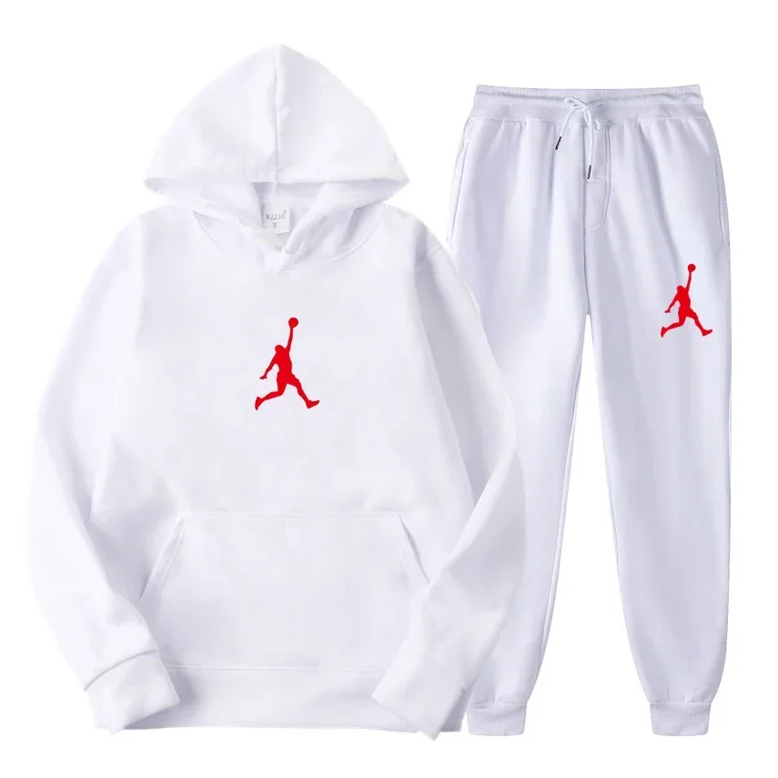 Fashion casual spring and autumn men's and women's hoodie + pants two-piece set, a new outdoor basketball men's pullover set