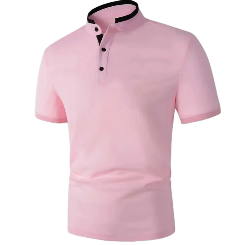 Summer New Knitted Sweater Solid Color Short-sleeved Stand-up Neck Knitted Shirt Slim-fit Business Men's Clothing
