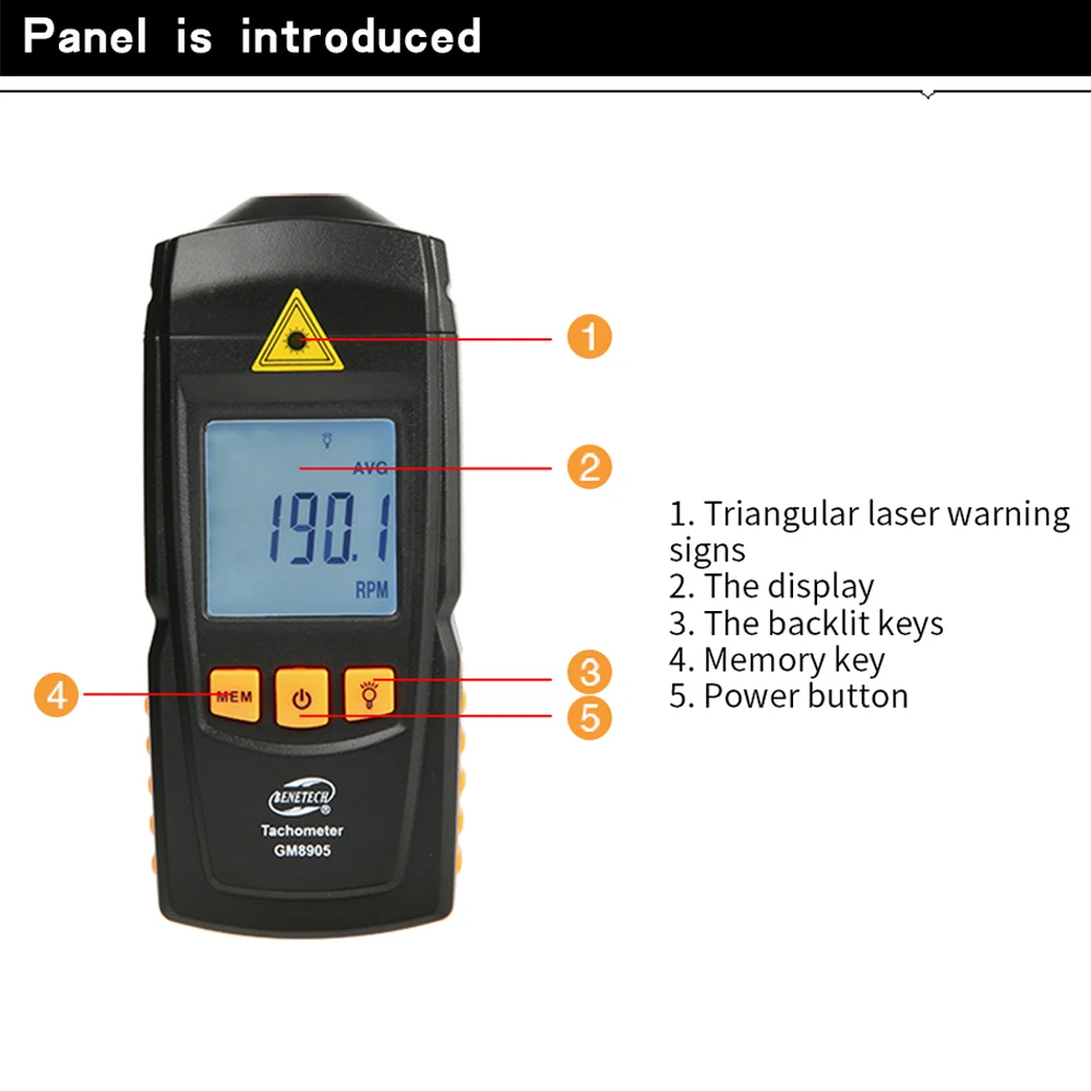 GM8905 LCD Laser Tachometer Non-Contact RPM Tach Test Meter Motor Handheld Digital Laser Tachometer