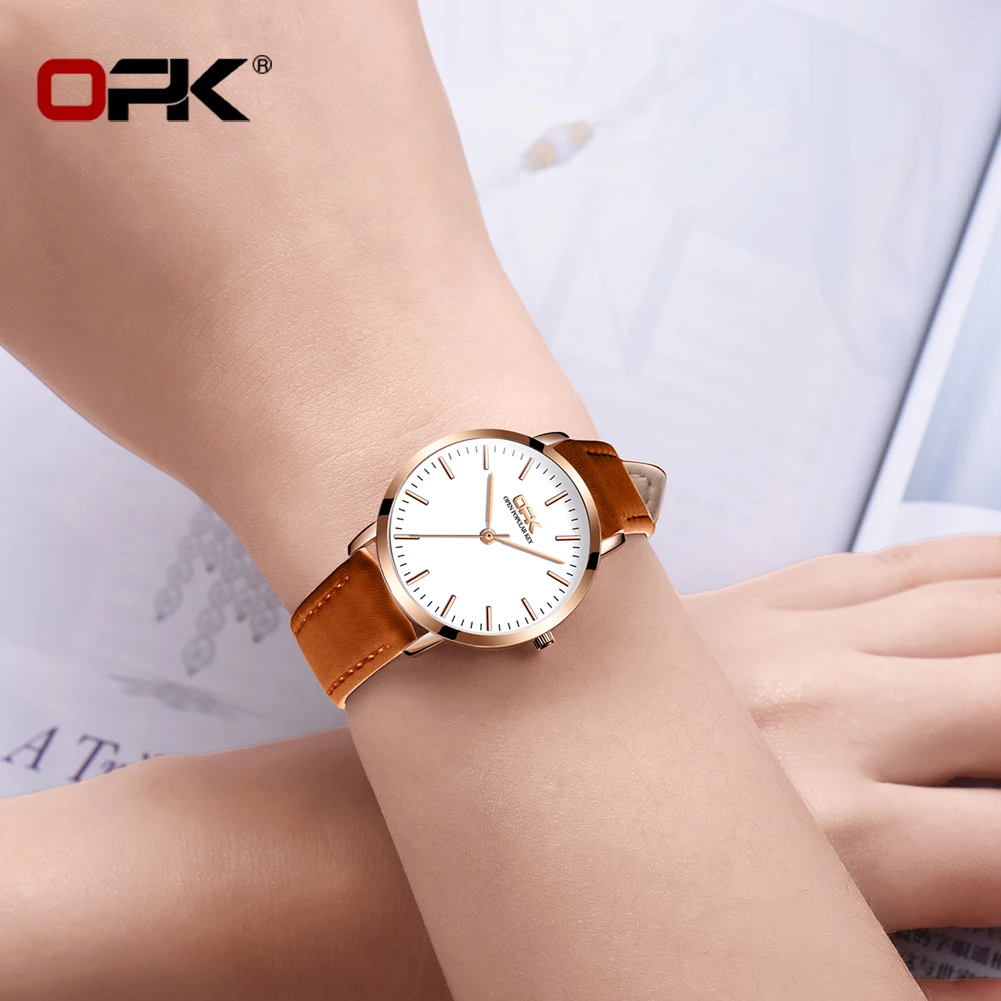 OPK 8101 Original Quartz Watch For Women Waterproof Leather Strap Hand Clock Simple Dial Top Brand Fashion Ladies Wrist Watches