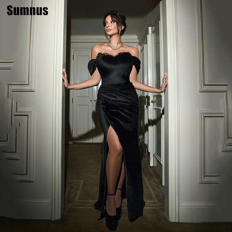 Sumnus فساتين حفلة موسيقية ساحرة بحورية البحر مخملية بدون أكتاف بفتحة جانبية فستان سهرة جديد في فساتين مخصصة