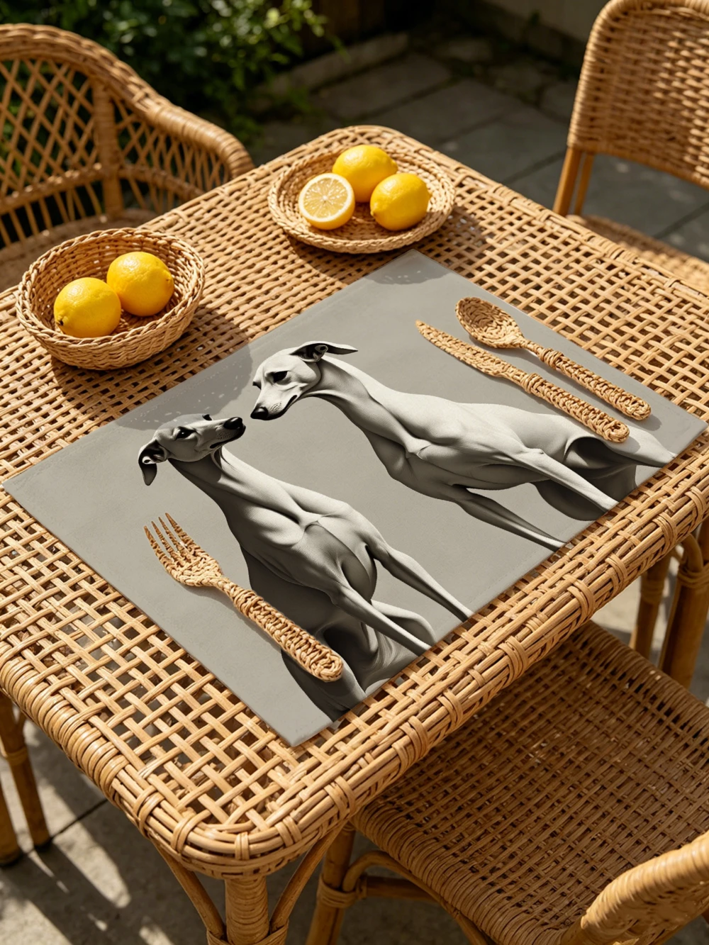 Printed Placemats for Dining Table Kitchen Holiday Parties Greyhound Dogs Art Print Design