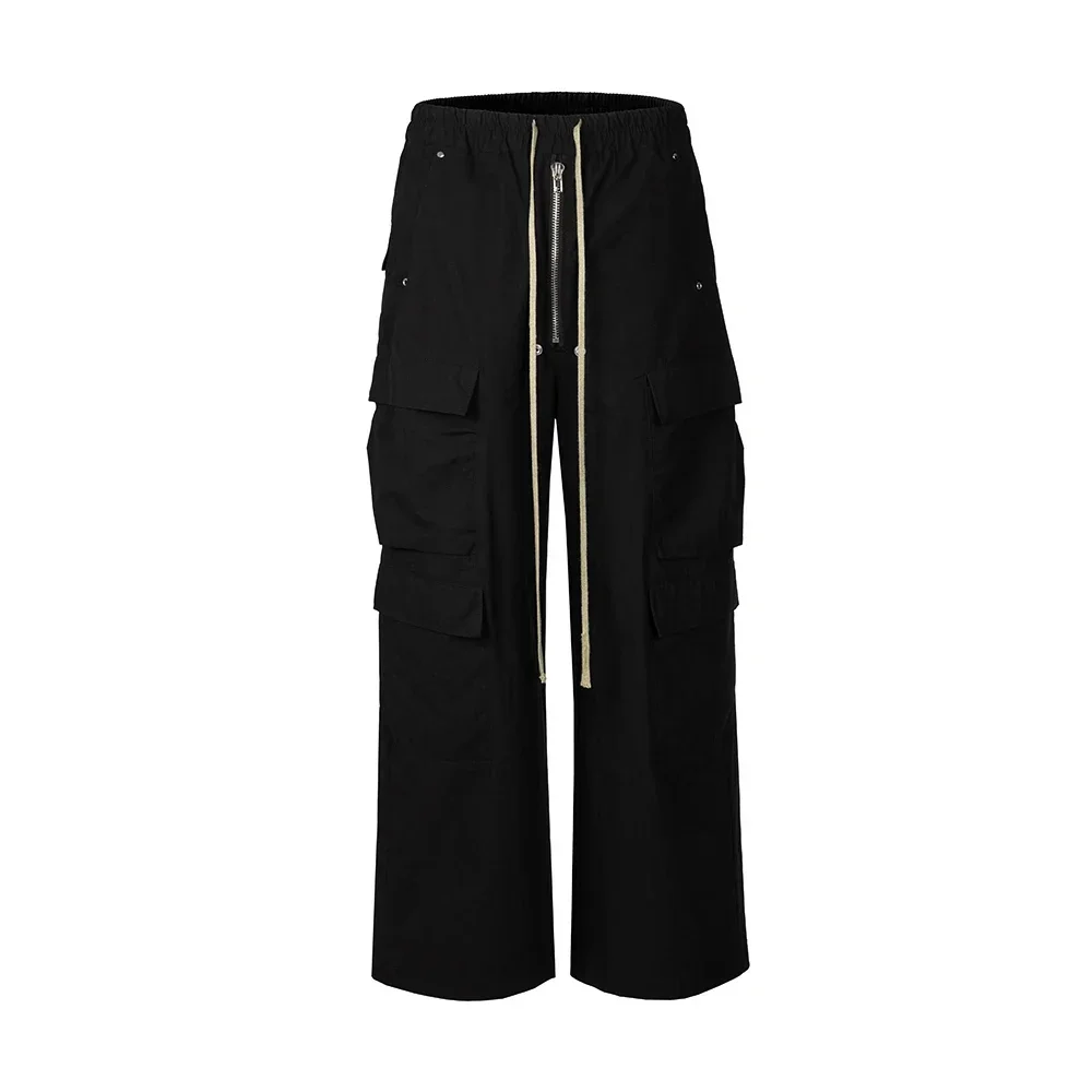 Style Wide Leg Drawstring Black Cargo Pants Unisex Straight Baggy Casual Overalls Men's Streetwear Loose Oversized