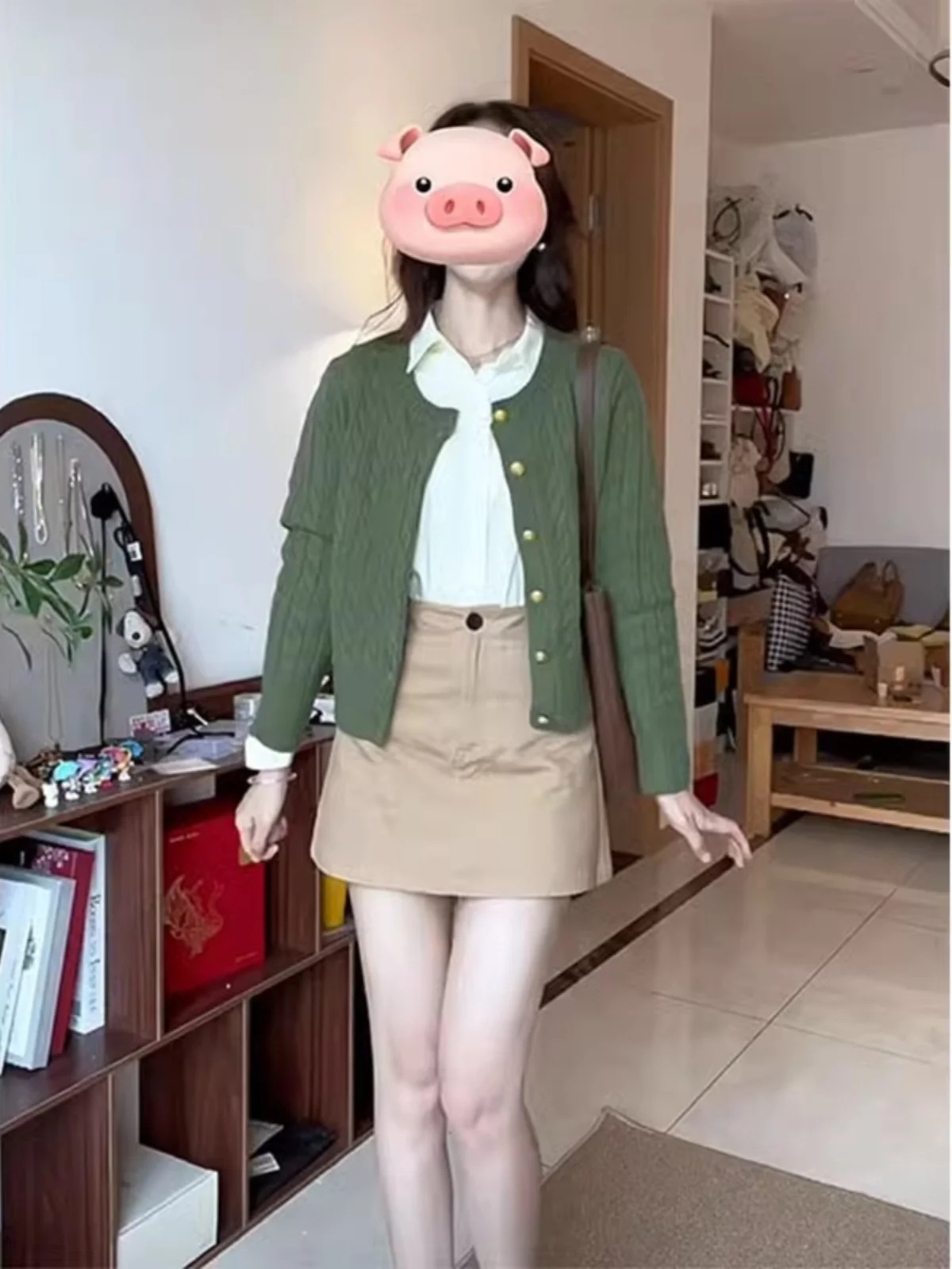 Retro Olive een Knitted ort Cardigan Women's Autumn Winter Small Size Twist Sweater Jaet Premium Feeling Top
