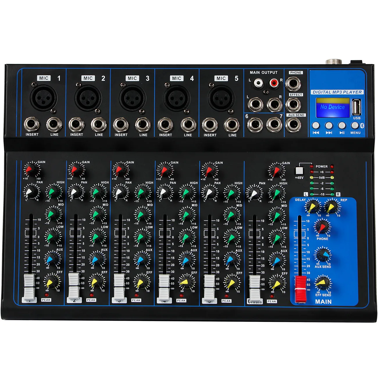 

Biner HT7 professional audio mixer Portable USB Interface Digital MP3 Playback 7 Channels DJ Mixing Console for Performance