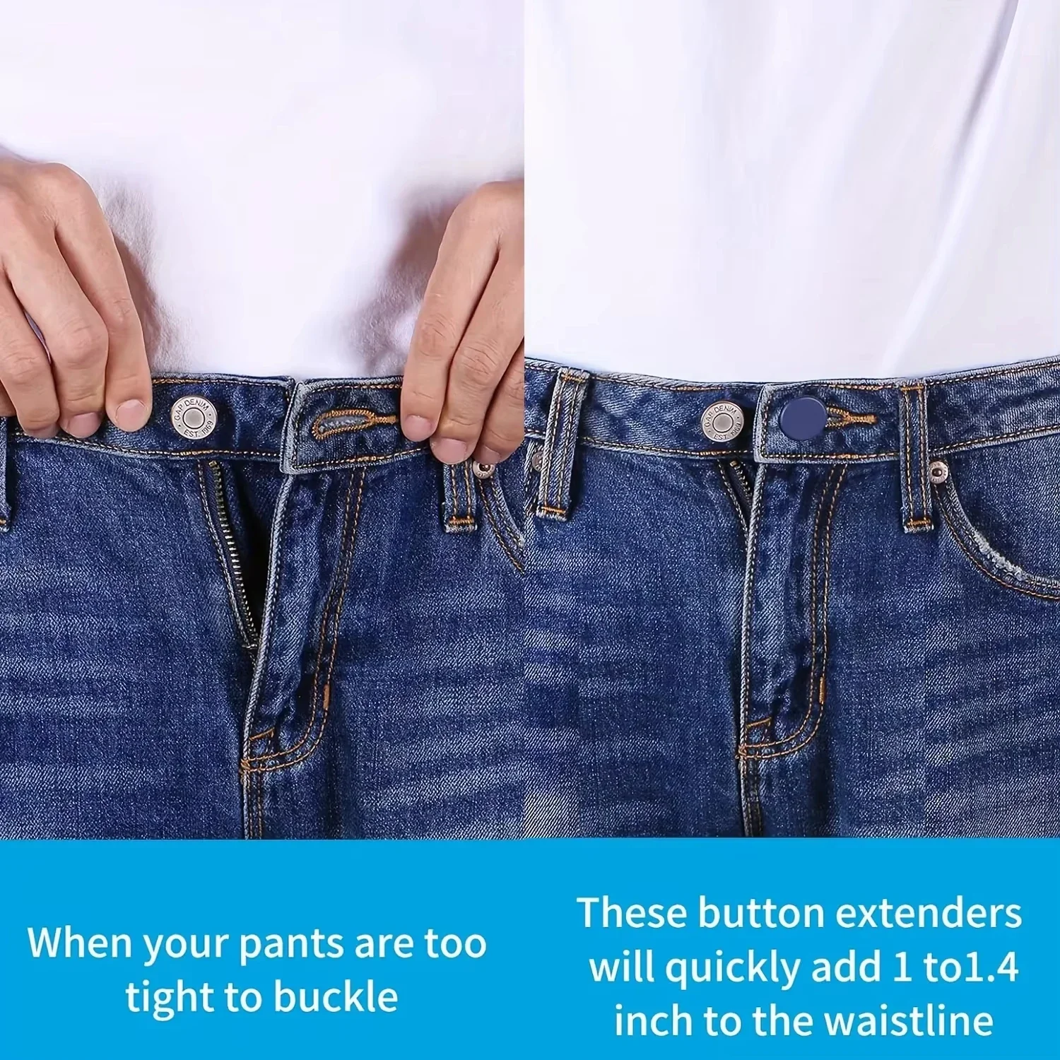 Adjustable Pants Button Expanders Easy‑Adjust 4/12‑Pack No‑Sew Jean Waist Extenders Adds 1‑1.4 Inch Unisex In Khaki/Blue/Black