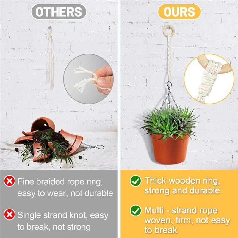 ABKJ-6-Pack Plant Hanging Extender Wood Ring Hand Woven Flower Pot Rope Hanging Cotton Rope Garden Flower Pot
