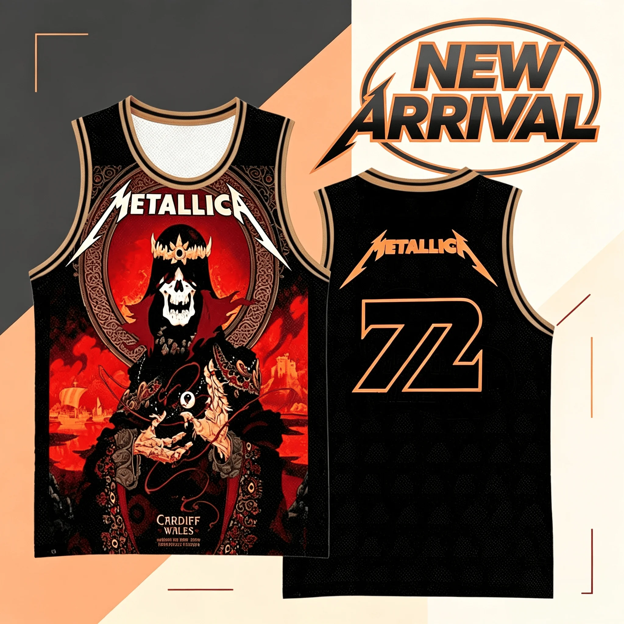 Metallica M72 Cardiff, Wales World Tour 2026 Fan Basketball Jersey Men's and Women's Summer Vest Quick Drying Loose Tank Top