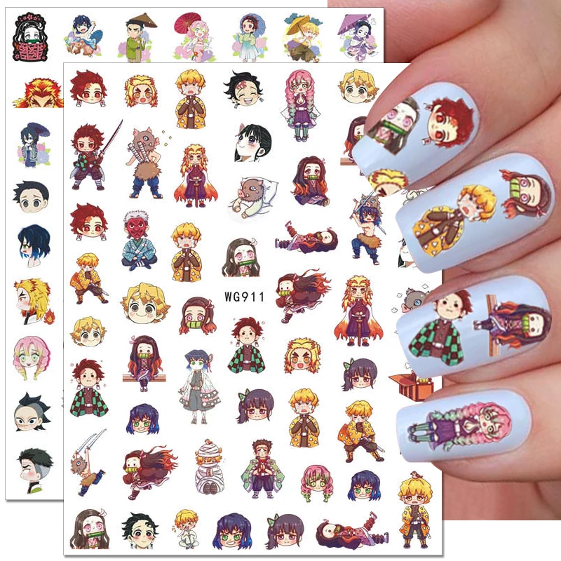 Demon Slayer Nail Stickers Kamado Tanjirou Nezuko Nail Art Decorations Japanese Cartoon Anime Kawaii Nail Decals Supplies