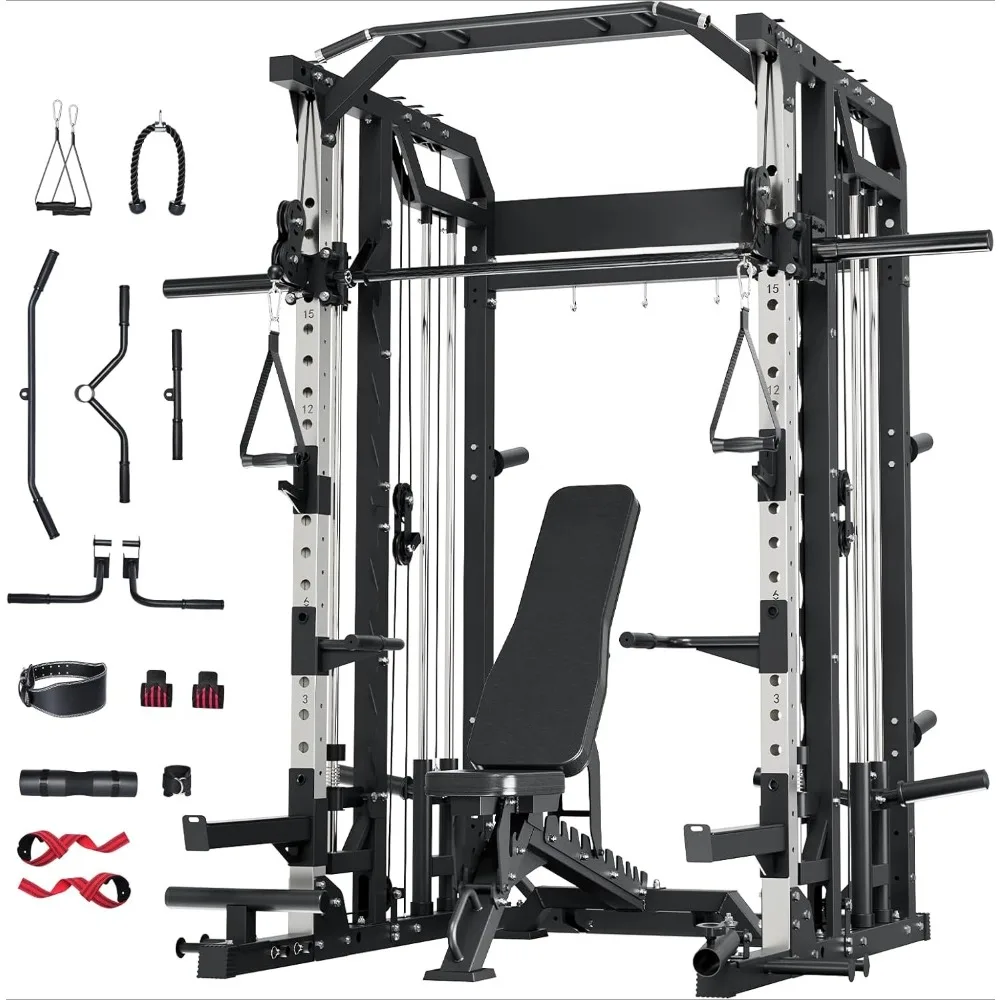 

Drone2 Smith△ Machine – All-in-One Home Gym Squat Rack with Weight Bar, Dual LAT Pull-Down Systems & Cable