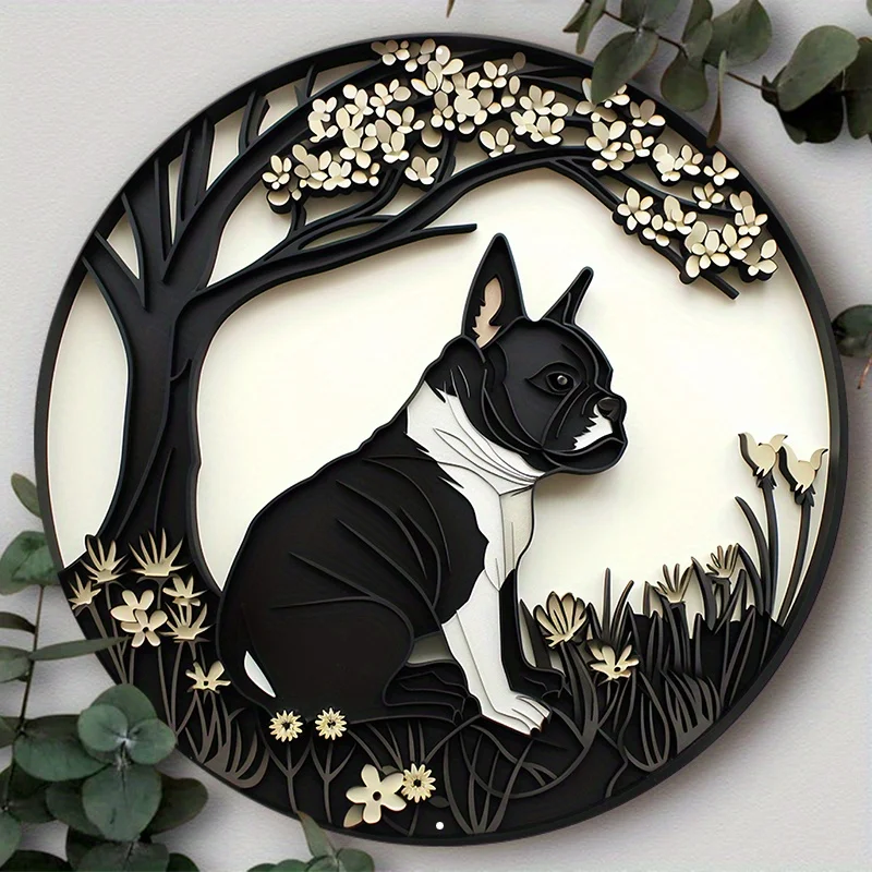 

Cute Dog Gift Mask Theme Round Aluminum Metal Sign Art Decorative Plates for Club Bar Cafe Yard Home Office Gift for Dog Lovers