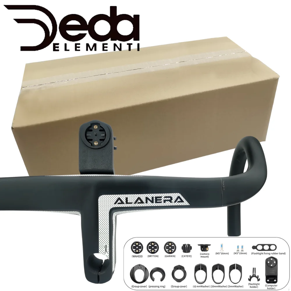 

DEDA ALAENRA Road Bike Full Internal Wiring Integrated Carbon Handlebar Bike Carbon Handlebars White Logo with Comput Holder
