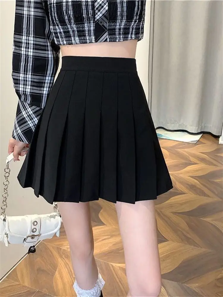 

Bla A-Line High Waist Pleated Skirt Women's Summer College ort Skirt Elastic Waist Anti-Light Medium-Length JK Skirt