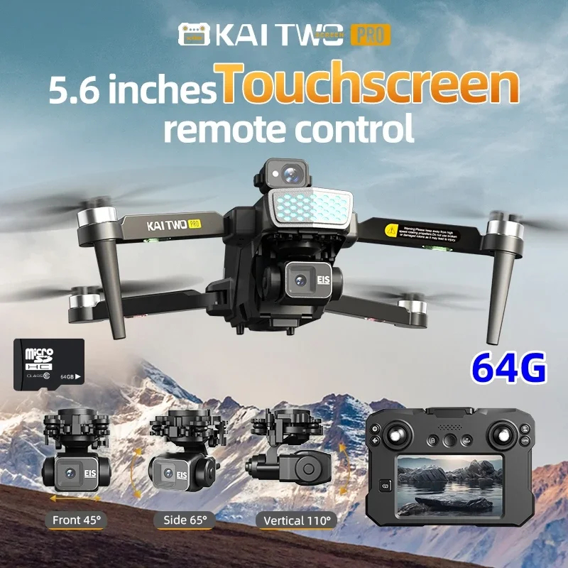 New KAI TWO PRO GPS Drone 3-axis PTZ with 5.6 Large Screen 360° Laser Obstacle Avoiding Sending Memory Card Brushless Dron 28min