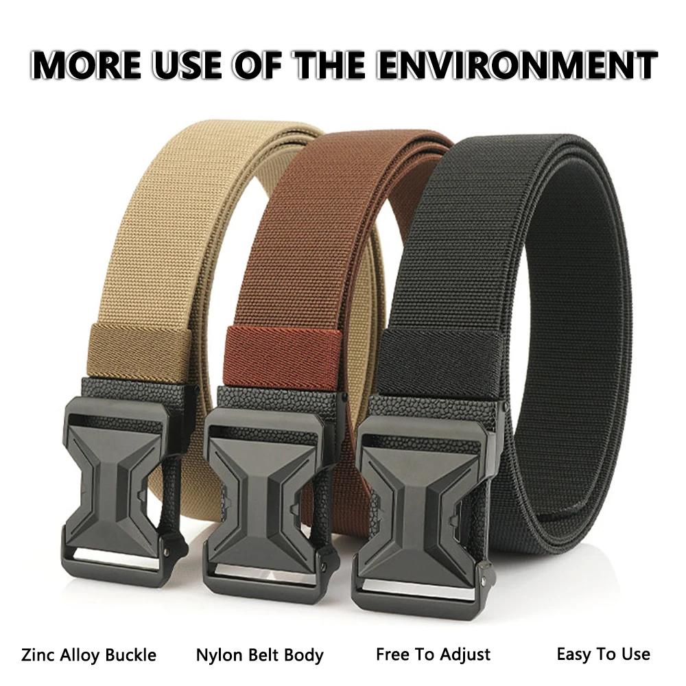 TUSHI New Unisex Elastic Belt Hard Metal Buckle Quick Release Tough Stretch Nylon Men's Military Tactical Belt Casual Waistband