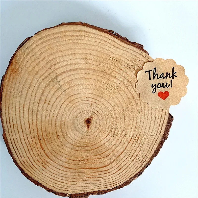 100pcs/Lot Thank you With Red Heart  Kraft Label Sticker DIY Hand Made For Gift Cake Baking Sealing Sticker