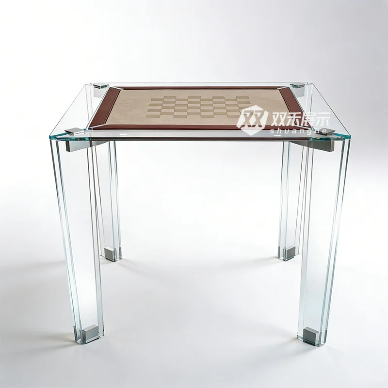 Clear Chess Table, Square Game Table for Mahjong Chess Go, Elegant Design, Multi-Function 4 in 1 Board Game Table
