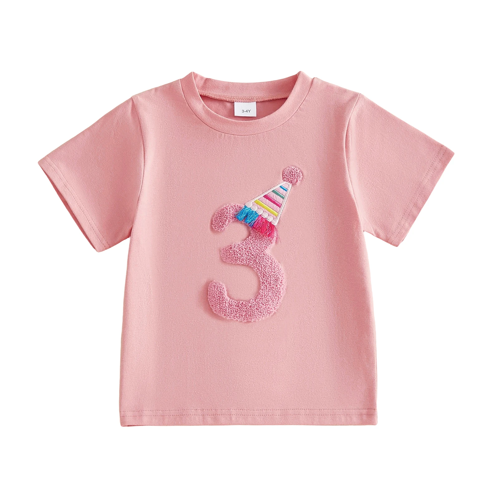 Kids Girls T-shirt Short Sleeve Crew Neck Embroidery Hat Number Summer Tops Birthday Clothes for Casual Daily