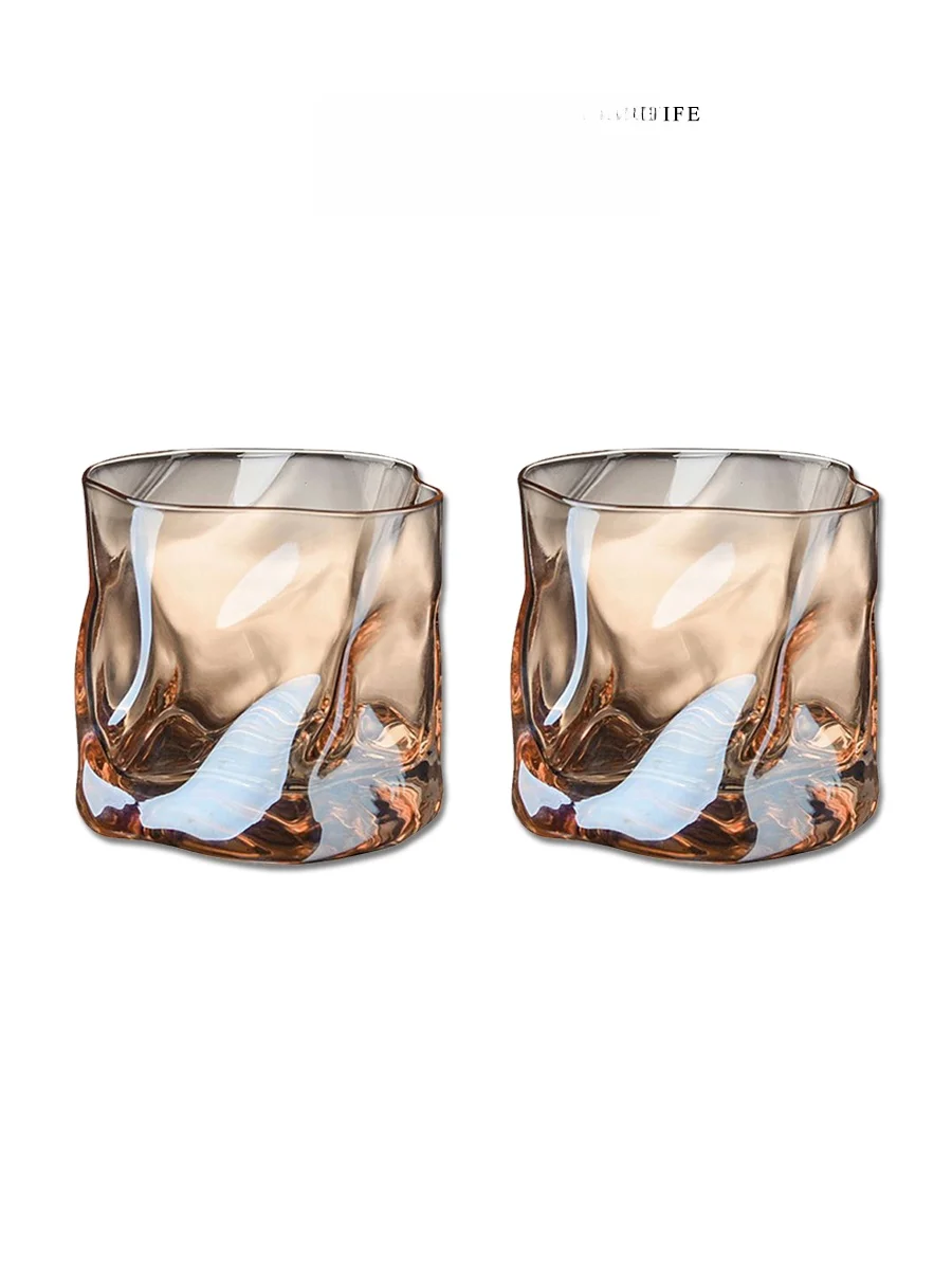 Irregular Crystal Whiskey Glass Personalized Unique Gender Drinks Cup Nordic Style Pure Color Glass Beverageware for Dining