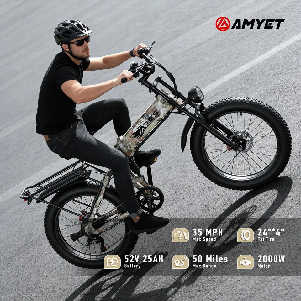 Electric Bike 2000W 52V 25AH AWD Dual Motor 24" Fat Tire Folding Camping image 2