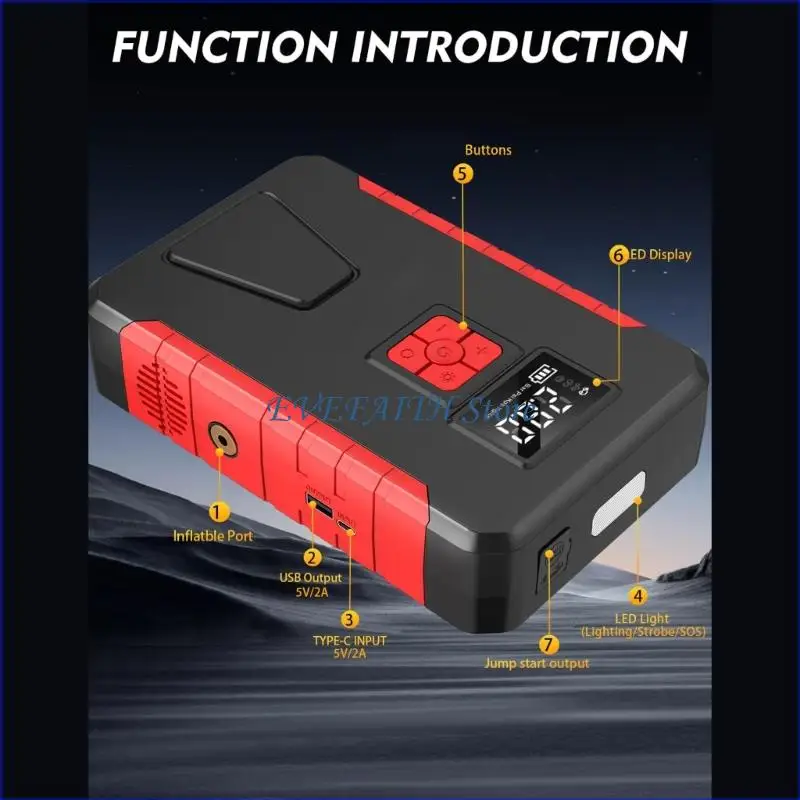124B Multifunction Reliable 12V Portable Jump Starter For Dead Car Battery Jump Start