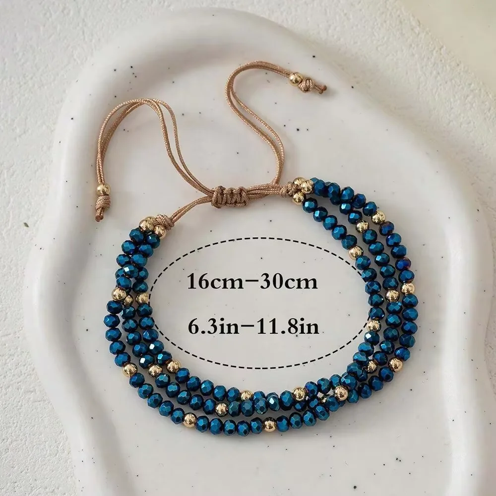 3-слойный AB синий золотой цвет, регулируемый браслет ручной работы из бисера для женщин, винтажный дизайн, тканый браслет с узлами, ювелирные изделия