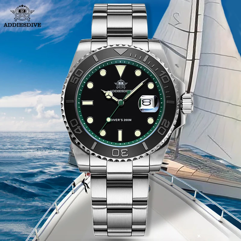 ADDIESDIVE Luxury Men's Diver Watch 200m Stainless Steel Bezel BGW9 Super Luminous Men's Analog Business Quartz Watches AD2040