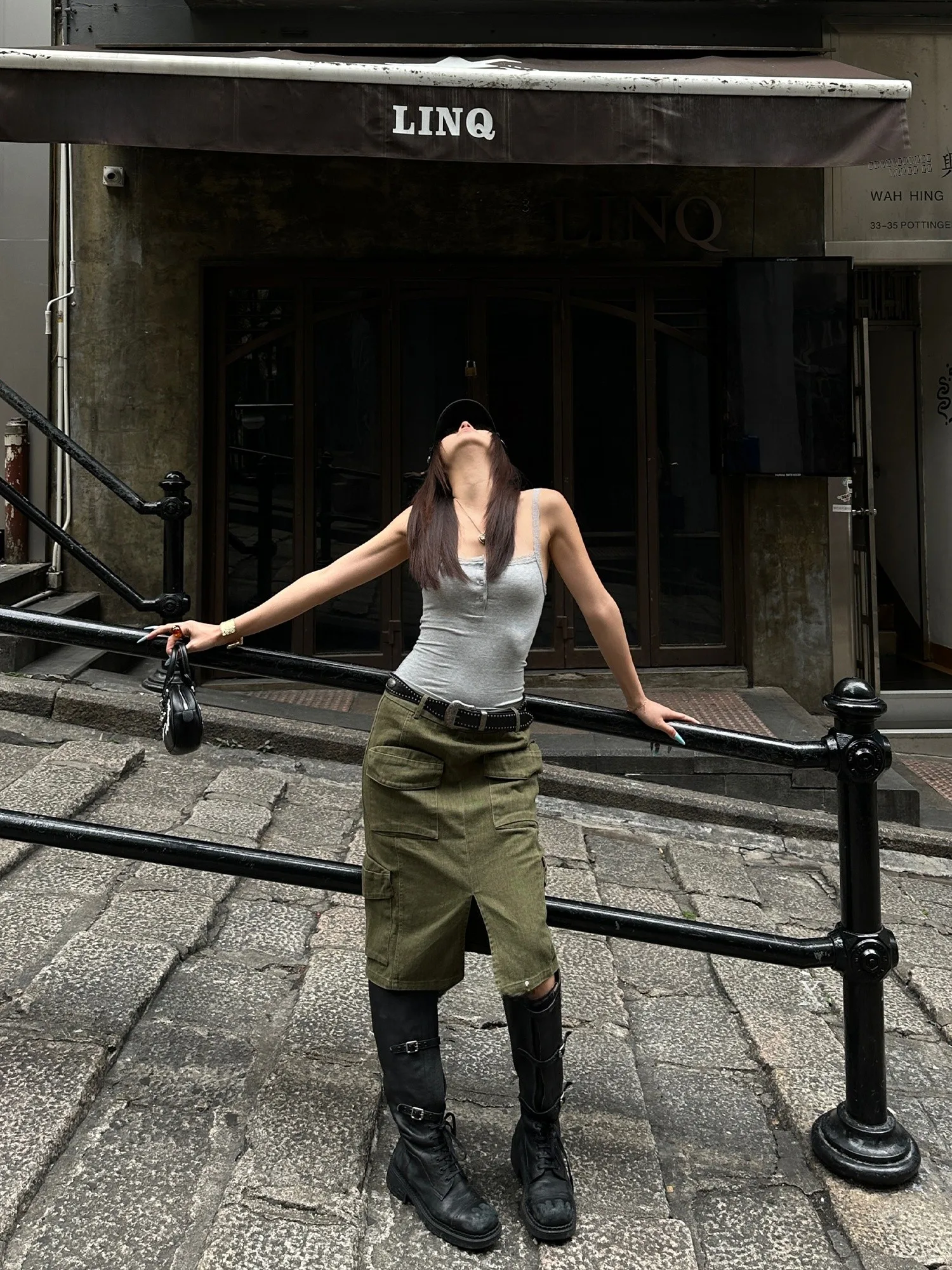 

Falin X American Retro Workwear Skirt Women's Five-Quarter Denim Asymmetrical Slit Spicy Girl Skirt Casual Low Waist Cotton