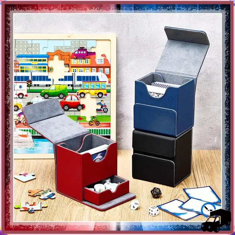 

Efficient Card Storage Box With Dice Tray Collectible Card Case For Gathering Game Sleeved Cards Easy Install Easy To Use Black+