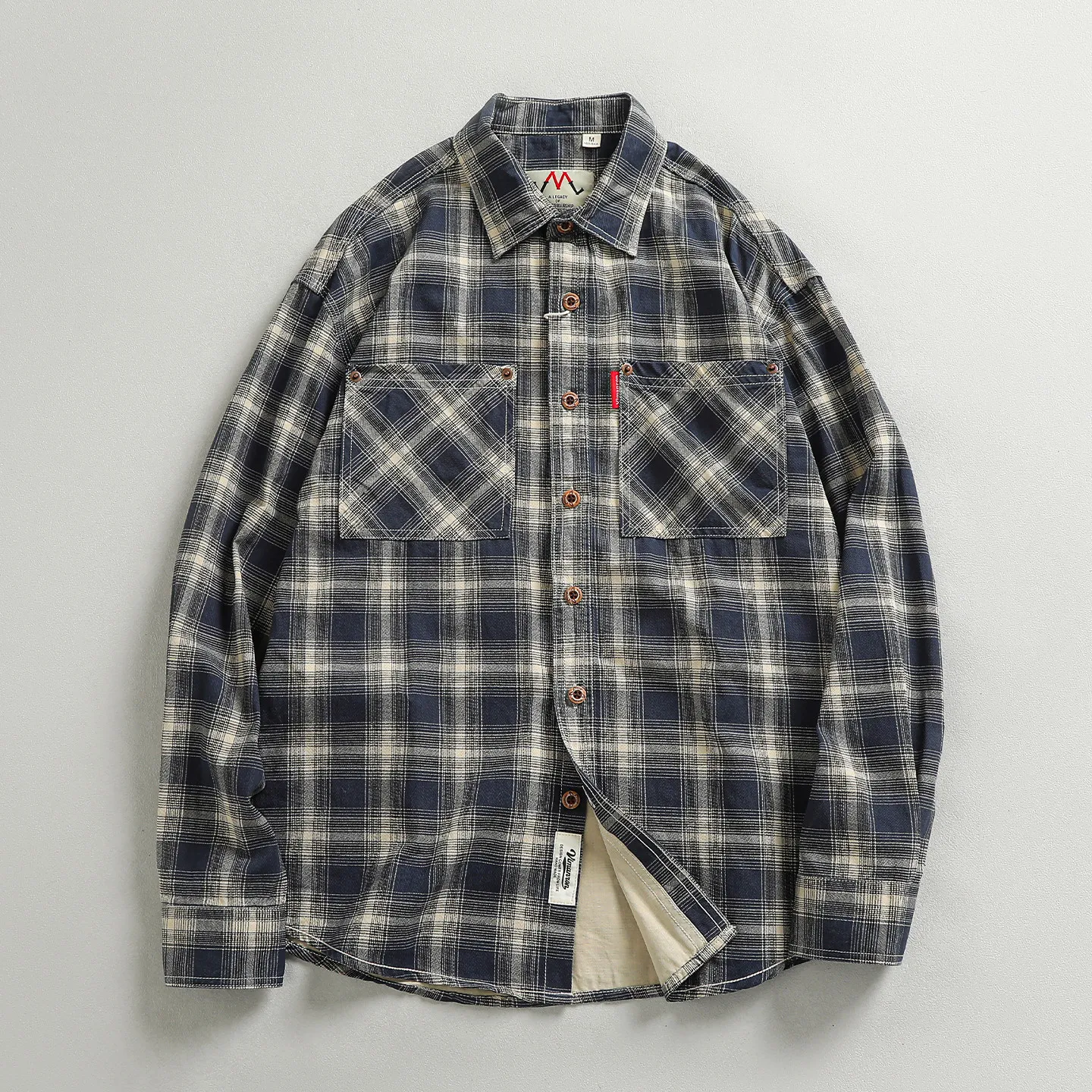 Retro trendy workwear large pocket long-sleeved shirt men's autumn new woven washed loose jacket