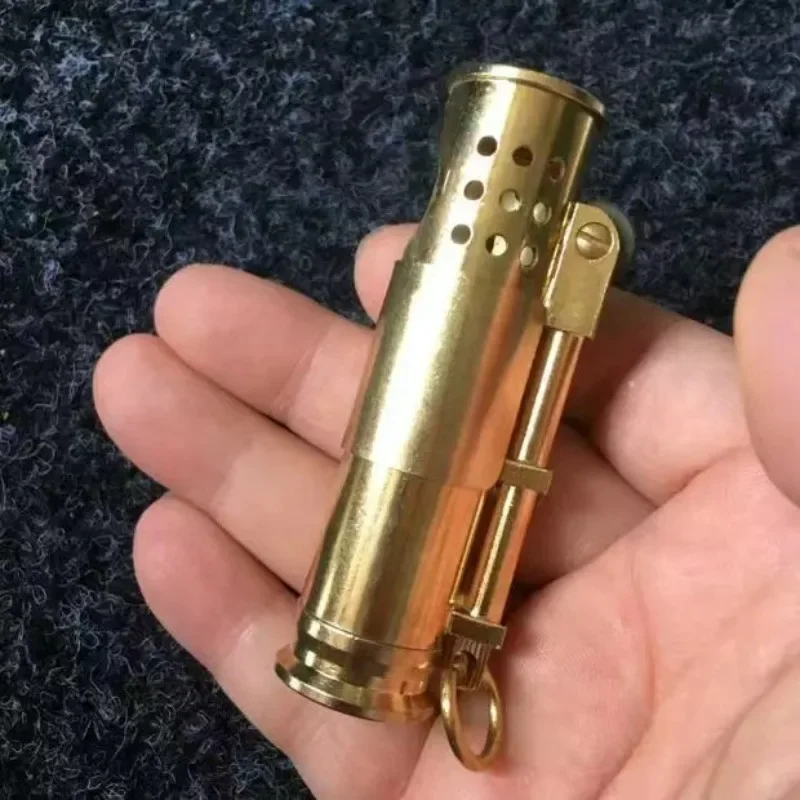 Retro Trench Brass Windproof Open Flame Kerosene Lighter Sliding Dust Cover Camping Grinding Wheel Ignition Portable Lighters