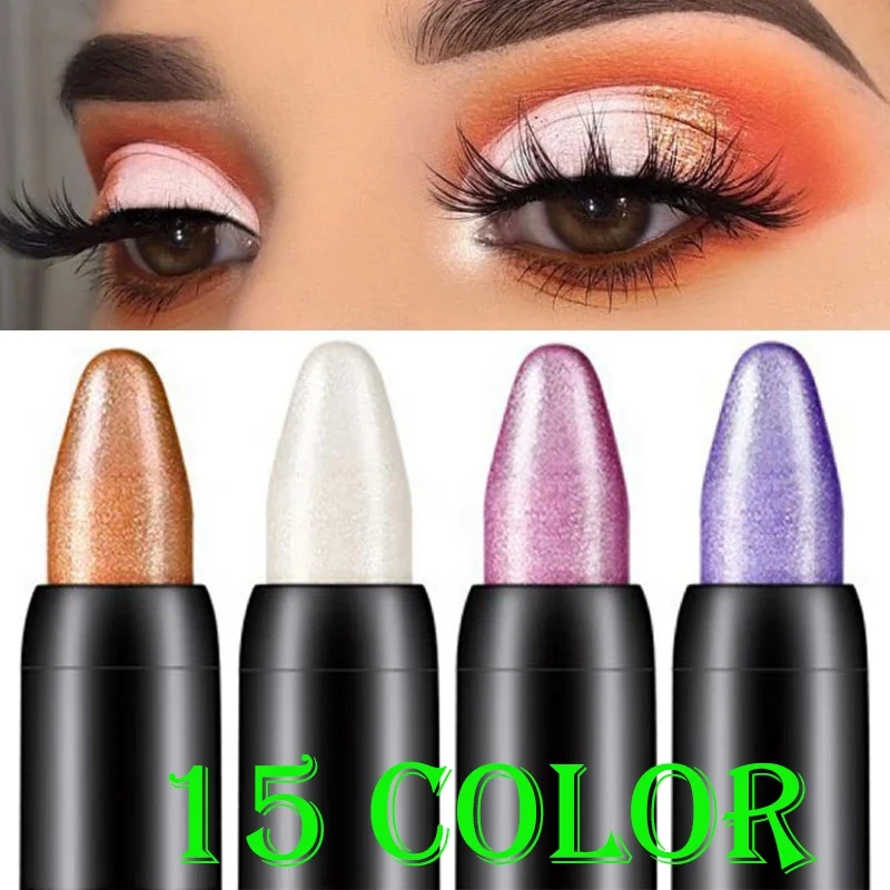 15 Farben Perl glanz Lidschatten Bleistift wasserdicht langlebigen Glitzer Schimmer Lidschatten Stift Eyeliner Stick Augen Make-up-Tools