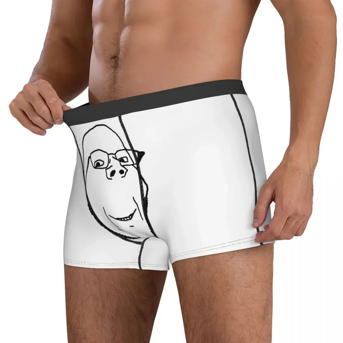 Boxer Underpants Shorts Smiling Wholesome Wojak Soyjak Panties Men Soft Underwear for Homme Man Boyfriend Gift