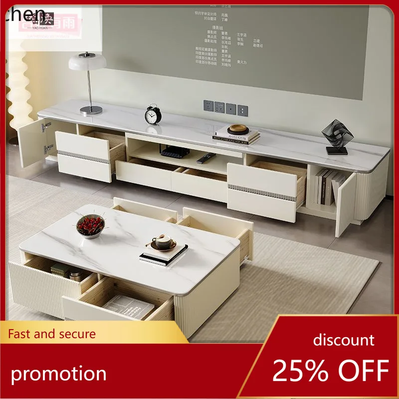 

HXL Solid Wood Floor-standing TV Cabinet Simple Cream Style Home TV Cabinet and Coffee Table Set